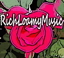 A Lovely Rose Blossom with white cursive writing that says RichLoamyMusic